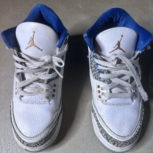 Jordan Kids White and Blue Sneakers with Gold Accents